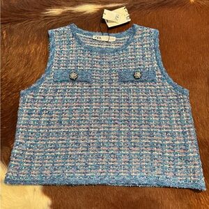 NWT zara tweed plaid knit sleeveless sweater vest size S